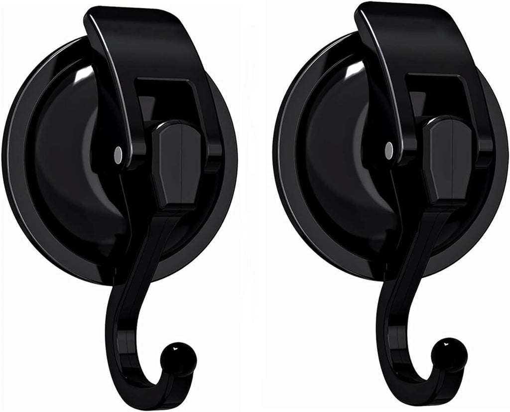 Heavy Duty Vacuum Wreath Cup Hook, Easy to Install and Remove, No Hole Punched,Black- Plated Plished Super Suction for Kitchen, Bathroom and Restroom, 2Pack