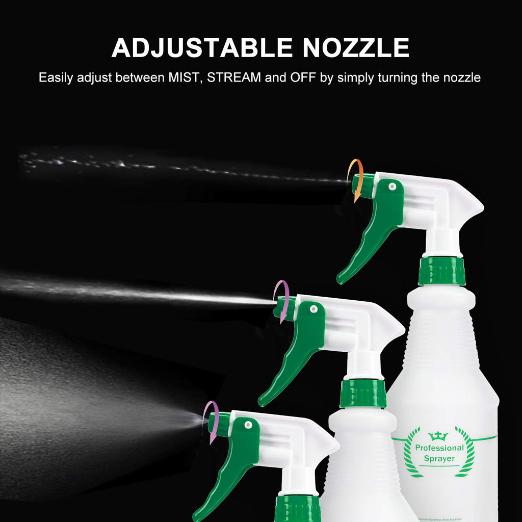 Plastic Spray Bottle 2 Pack, 32 Oz, All-Purpose Heavy Duty Spraying Bottles Leak Proof Mist Empty Water Sprayer for Cleaning Solution, Essential Oils, Hair, Planting with Adjustable Nozzle - Green