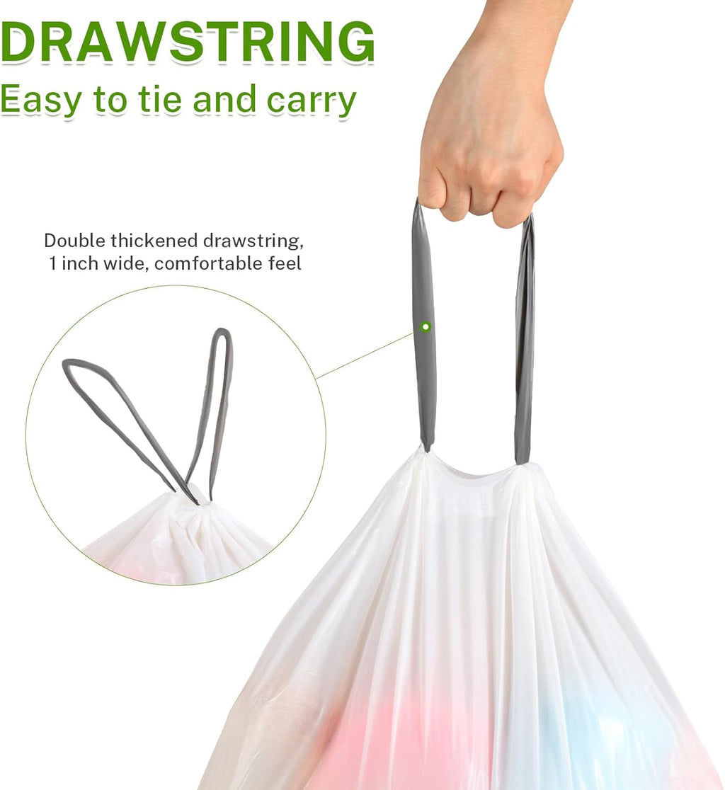 10 Gallon Trash Bags Drawstring, 1 Mil Thick White Garbage Bag for Office Kitchen, 75 Count