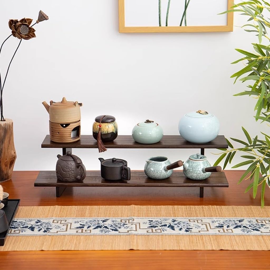 2 Tier Wood Desktop Ladder Storage Rack, Bamboo Wooden Storage Shelf for Kitchen Countertop, Spice Rack for Cabinet, for Mugs, Cream, Syrup, Cups, Spices, Kitchen Condiments (60cm)