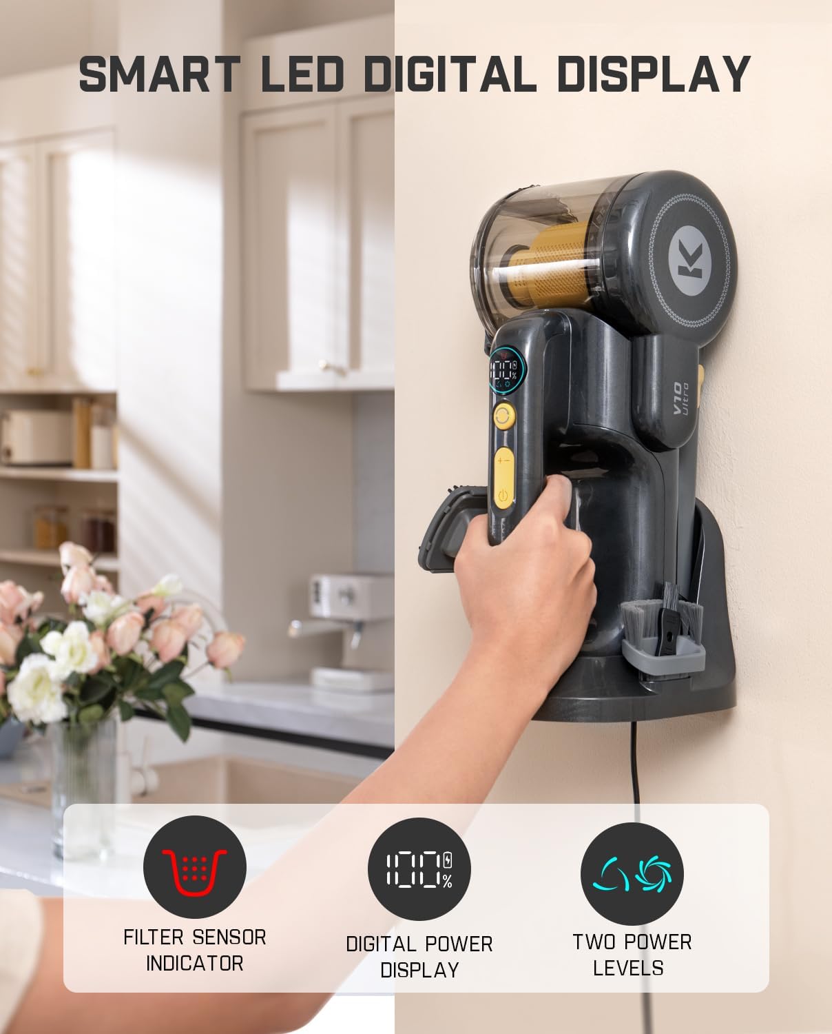 Fanttik Fold V10 Ultra Deluxe Handheld Vacuum Cordless, 17kPa Suction Power, Charging Base, Pivot Nozzle, Up to 35 Mins Runtime, Smart LED Display, Cordless Dustbuster Vacuum for Home, Car