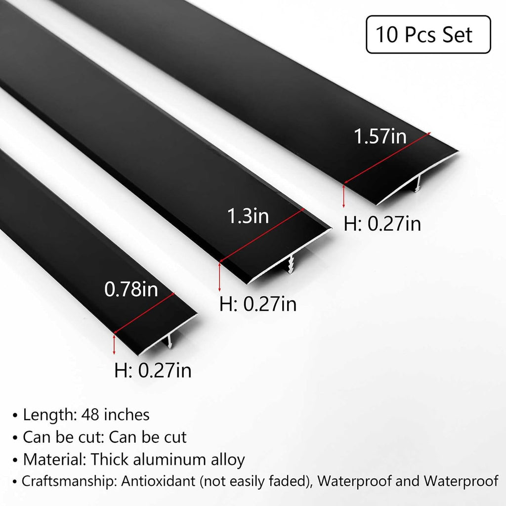10Pcs Aluminum T Molding Floor Transition Strip, 48In Aluminum T Molding Trim, Floor Strip Floor Flat Divider Strip for Joining Floor Gaps, Threshold, Floor Tiles (Black, 4ft x 0.78in 10Pcs)