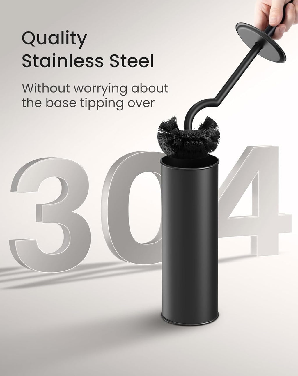 Cesun Toilet Brush and Holder Set - Curved Design Toilet Brush for Deep Cleaning Under Rim, 304 Stainless Steel Toilet Bowl Brush and Holder for Bathroom, Rv, Black(2 Replaceable Brush Head Included)