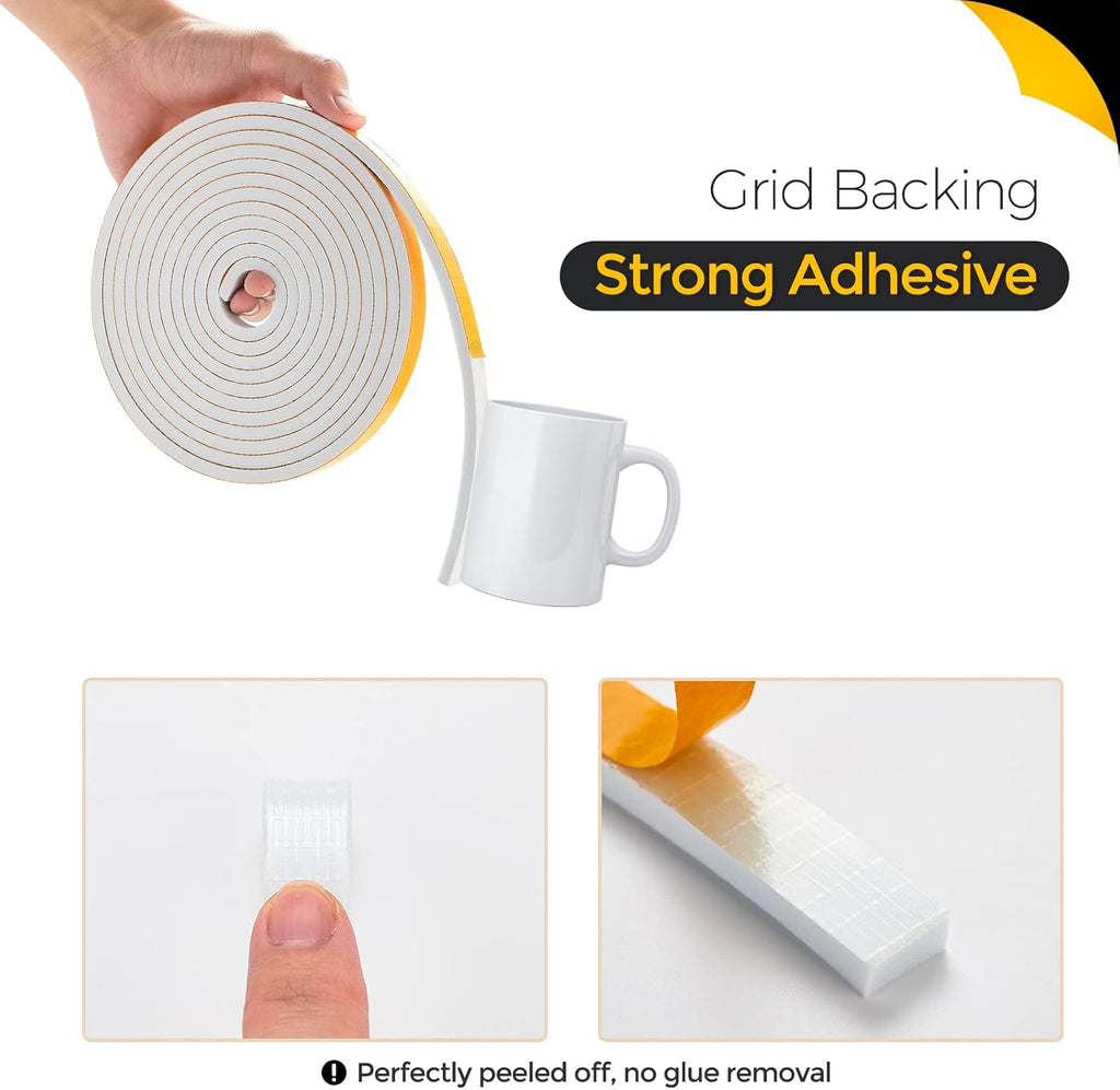 16 Feet Weather Stripping Door Seal, 1" Wide X 3/4" Thick Door Seal Strip High Density Foam Tape Adhesive Strip for Door Soundproofing,Window Insulation (1" x 3/4" x 16FT,White)