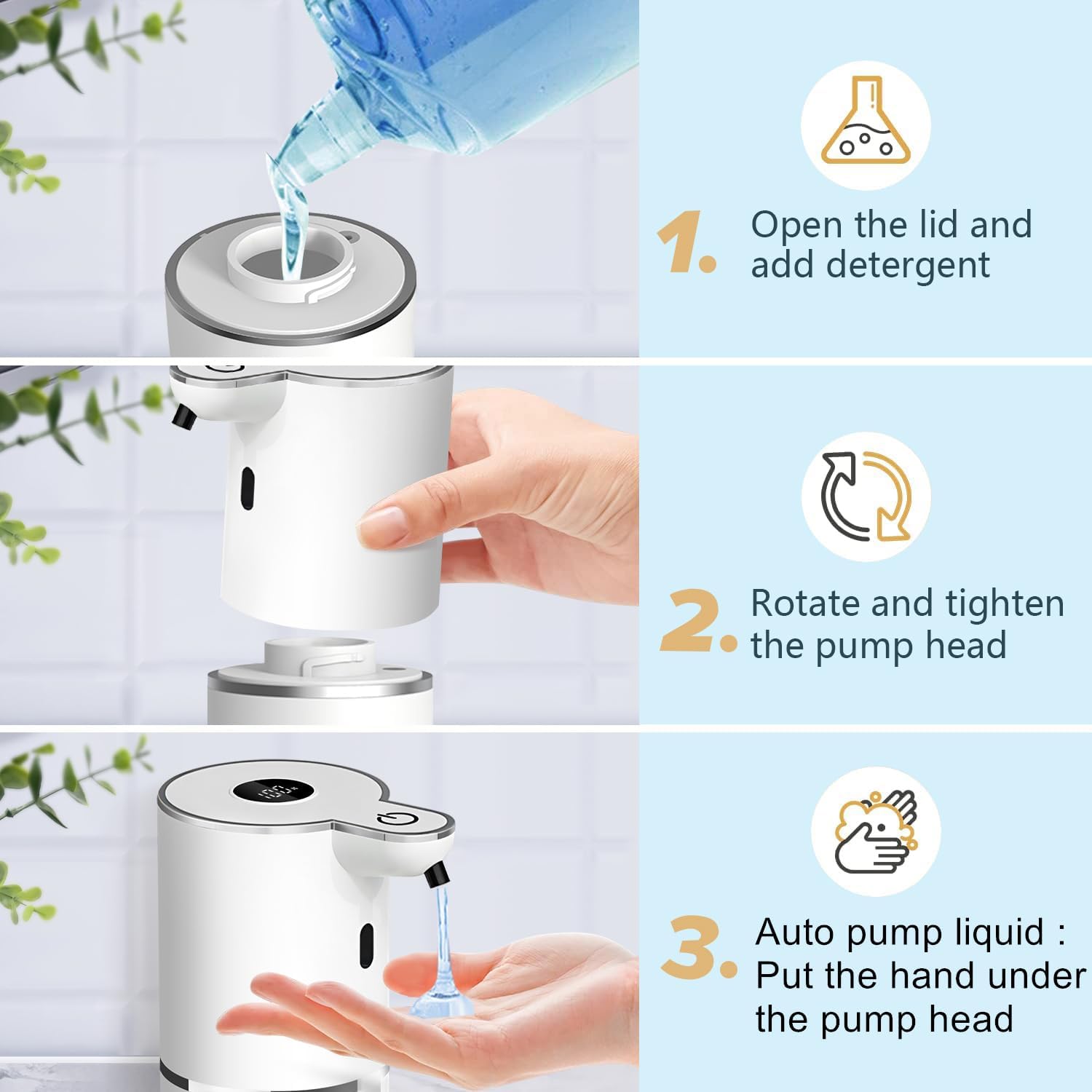 Automatic Liquid Soap Dispenser,6 Level Adjustable Liquid, Wall Mount Soap Dispenser,USB Rechargeable with LED Display,12.8oz/ 380ml Touchless Hand & Dish Dispenser for Bathroom, Kitchen