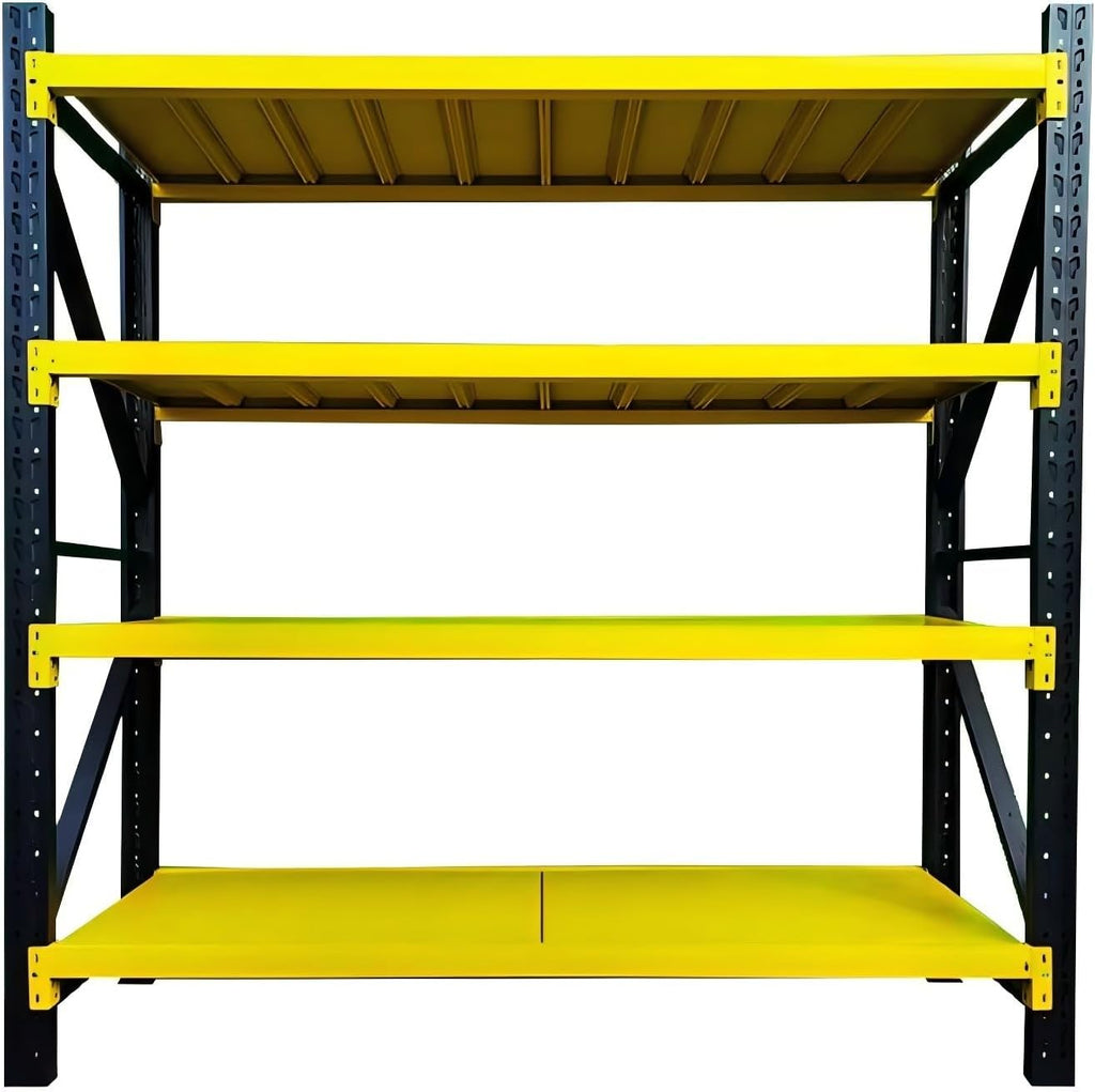 Storage Shelves Heavy Duty, Metal Garage Shelving Units, 4 Tier Storage Rack Shelf, Steel Industrial Shelving, Adjustable Standing Shelf for Basement/Warehouse Yellow and Black, W59.06*D19.69*H78.74