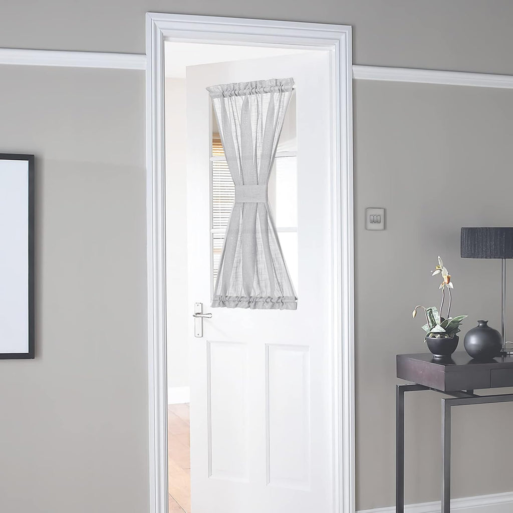 NICETOWN Translucent Door Curtain for Sidelight - Linen Textured French Door Semi Sheer Curtain(Light Grey, 40 inches Length, Single Panel, 1 Tieback Included)