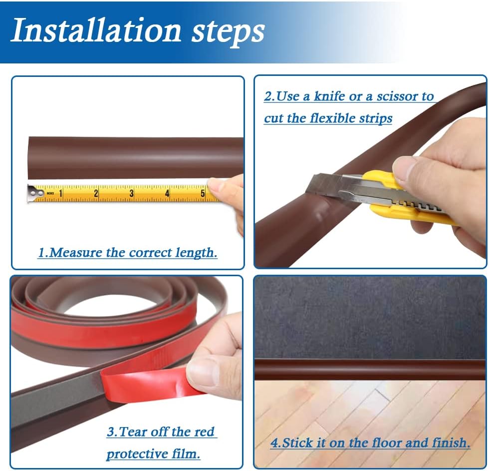 Floor Transition Strip Self Adhesive Carpet & Flooring Transitions Edging Trim Strip PVC Threshold Transitions Suitable for Threshold Height Less Than 5mm (3.3Ft, Black Walnut)