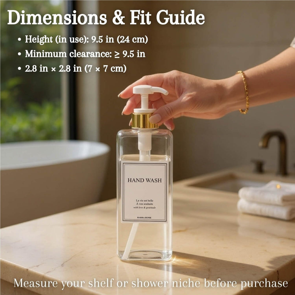 Modern Gold Design Large 27 oz Shampoo and Conditioner Dispensers - Empty Plastic Refillable Pump Bottle Set for Bathroom Shower Soap Dispenser, Set of 3 (Clear & White)