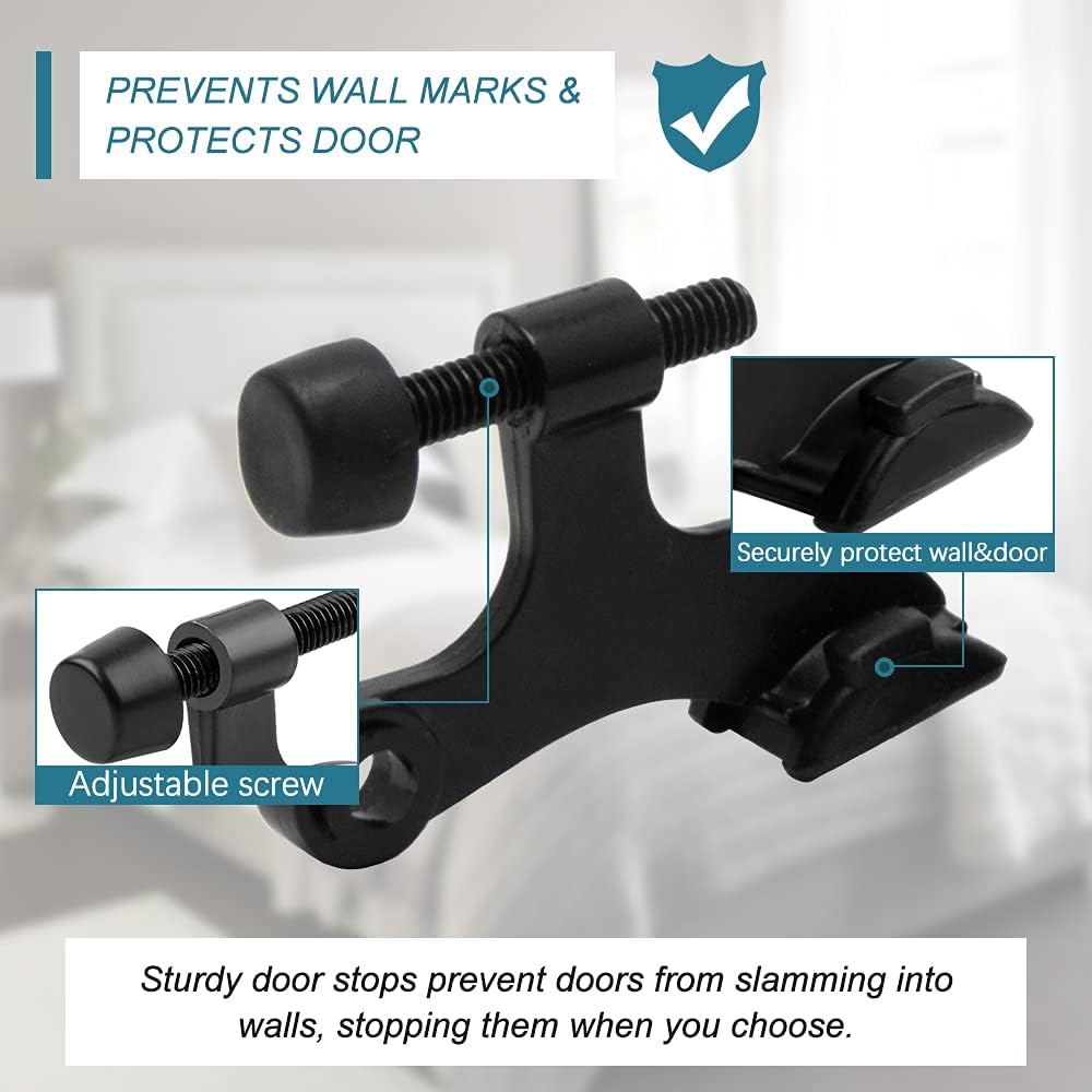 24 Pack Hinge Pin Black Door Stopper, Adjustable Heavy Duty Hinge Pin Door Stop with Black Rubber Bumper Tips