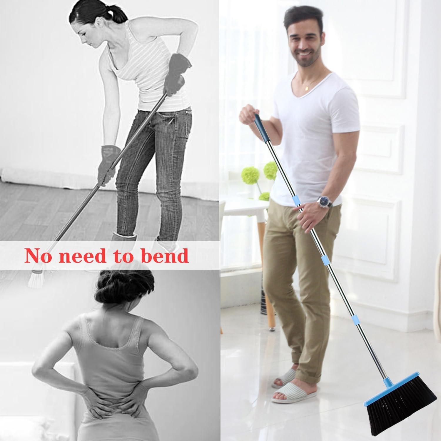 Broom and Dustpan Set for Home 2025 Indoor Outdoor Broom with Dustpan Combo Set Upright Dust Pans with Long Handle Angle Broom for Kids Garden Pet Hair Lobby Wood Floor Kitchen