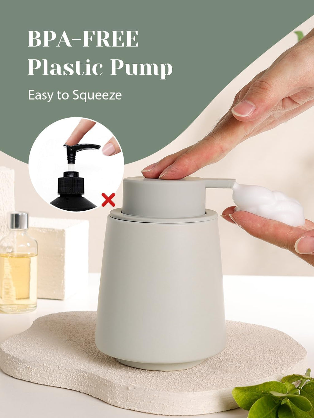 INGOFIN Ceramic Foaming Soap Dispenser -14 oz Foam Hand Soap Dispenser Bathroom, Modern Refillable Dish Wash Bottle for Kitchen with Large Pump, Matte Grey
