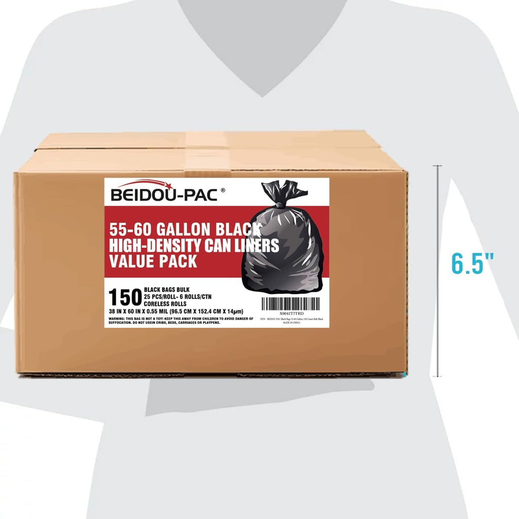 55-60 Gallon Trash Bags, 150 Count Bulk, Black Heavy Duty Garbage bags, Multi-purpose Trash Can Bin Liners for Business Home Commercial, Industrial Contractors, Storage, Outdoor