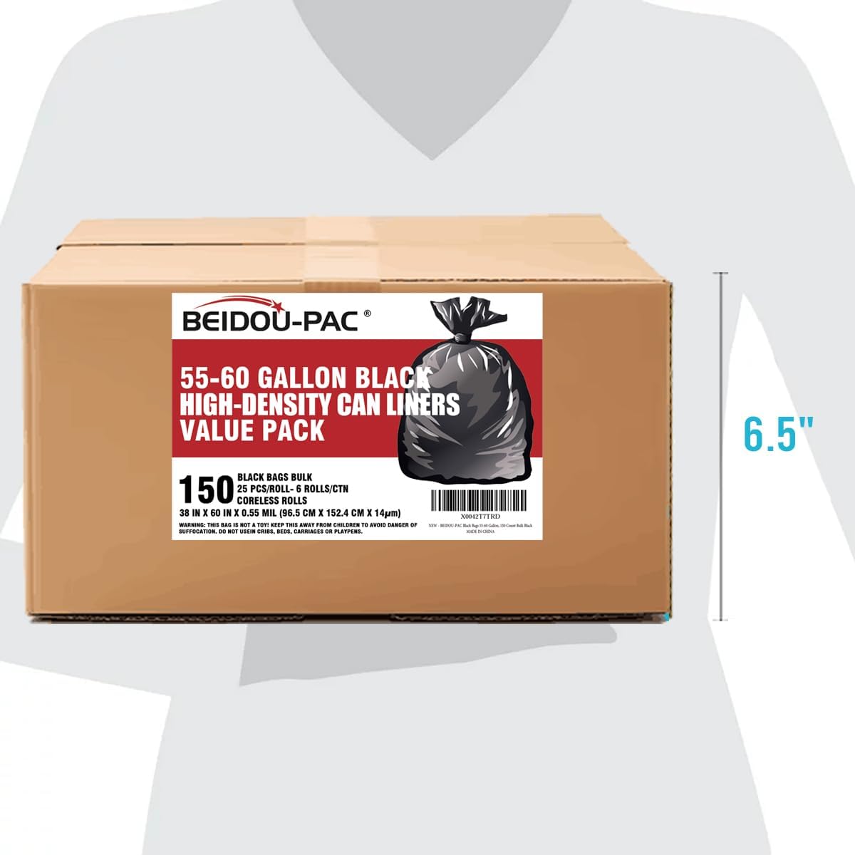 55-60 Gallon Trash Bags, 150 Count Bulk, Black Heavy Duty Garbage bags, Multi-purpose Trash Can Bin Liners for Business Home Commercial, Industrial Contractors, Storage, Outdoor