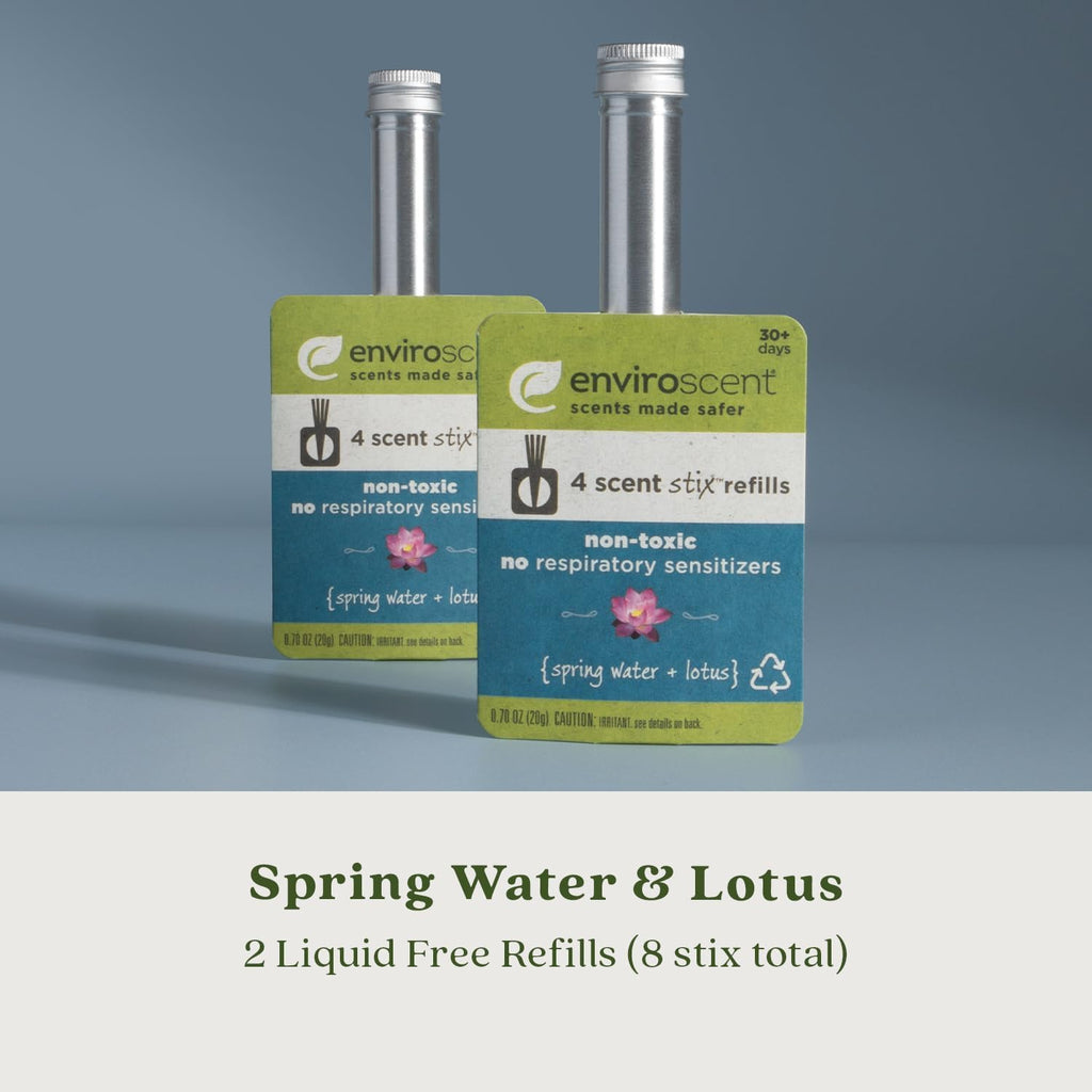 Enviroscent Non-Toxic Air Freshener for Home (Spring Water & Lotus) Essential Oil Diffuser | Home Fragrance Last Over 30 Days | 8 Scent Stix Refills