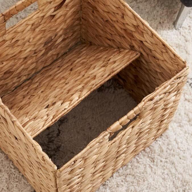 12x12x12 Storage Cube, Water Hyacinth Storage Baskets, Wicker Storage Baskets for Shelves, Woven Baskets for Storage, Square Wicker Storage Basket for Bedroom, Living Room (4 Packs 12x12in)