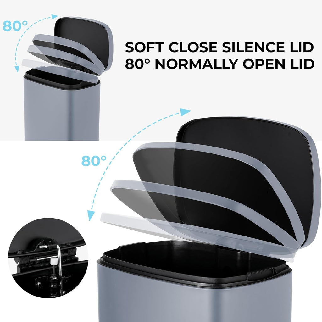 13.2 Gal Kitchen Trash Can, 50L Recycling or Garbage Bin, Brushed Stainless Steel Waste Basket, Soft&Quiet Close Dustbin, with Step-On Pedal, Removable Inner Bucket, for Home, Office, LIving Room