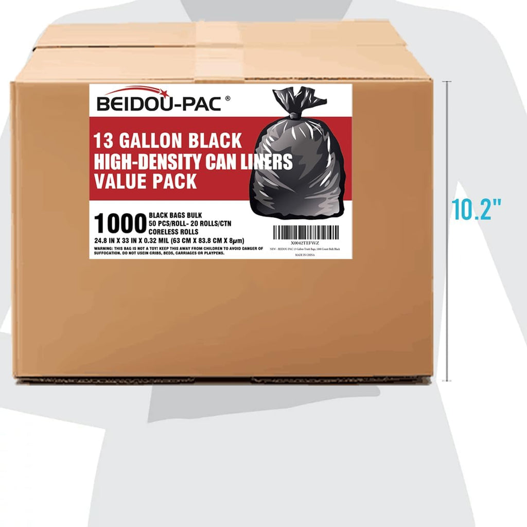 13 Gallon Trash Bags, 1000 Count Bulk Value Pack, Black Tall Kitchen Garbage bags, Multi-purpose Trash Can Bin Liners for Bathroom, Office, Industrial, Commercial, Janitorial, Municipal, Recycling