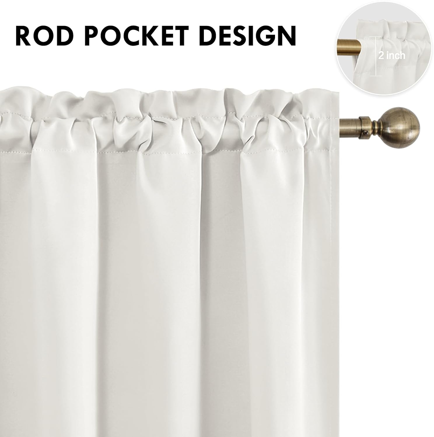 DWCN Blackout Curtains Thermal Insulated, Energy Saving & Noise Reducing Bedroom and Living Room Curtains, Ivory, W 42x L 84 Inch, Set of 2 Rod Pocket Curtain Panels