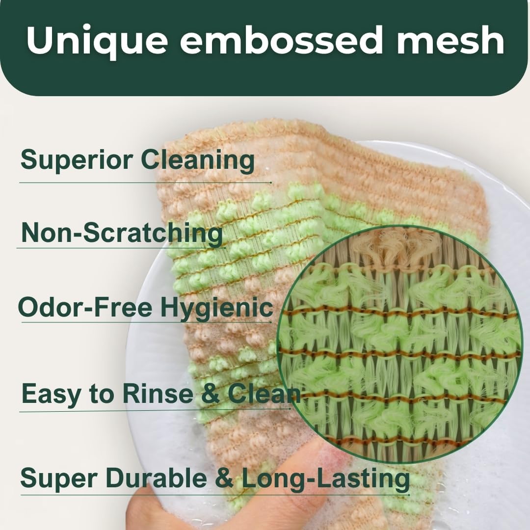mibboom's Dish Scrubbers – Non-Scratch, Reusable Kitchen Sponges for All-Purpose Cleaning, Made in Korea, 4 Pack (7.6 x 7.4 in)