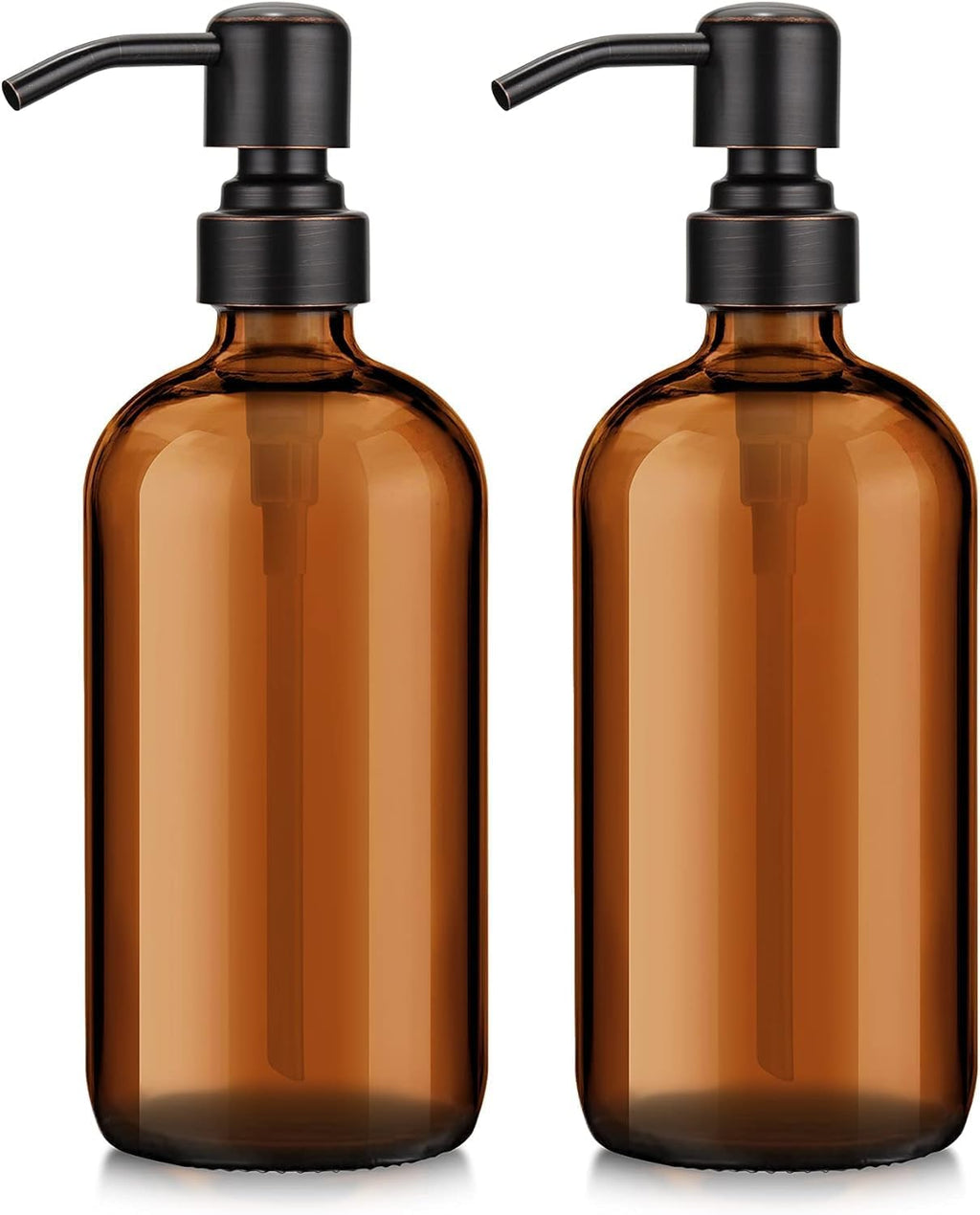 AmazerBath Amber Glass Soap Dispensers, 2 Glass Amber Pump Bottles, 17 Oz Dish Soap Dispenser, Kitchen Bathroom Hand Soap Dispensers for Hand Sanitiser, Shampoo, Lotion, Shower Gel Conditioner