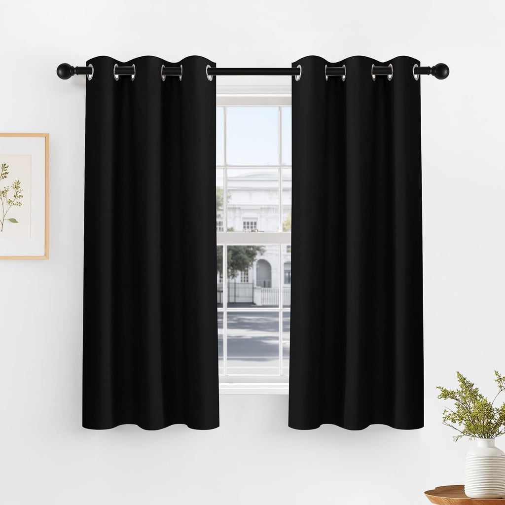 PONY DANCE Black Out Curtains for Bedroom 54 inch Length 2 Panels Set, Thermal Insulated Room Darkening Window Drapes for Living Room, Grommet Top (W34 x L54 Inch, Black)