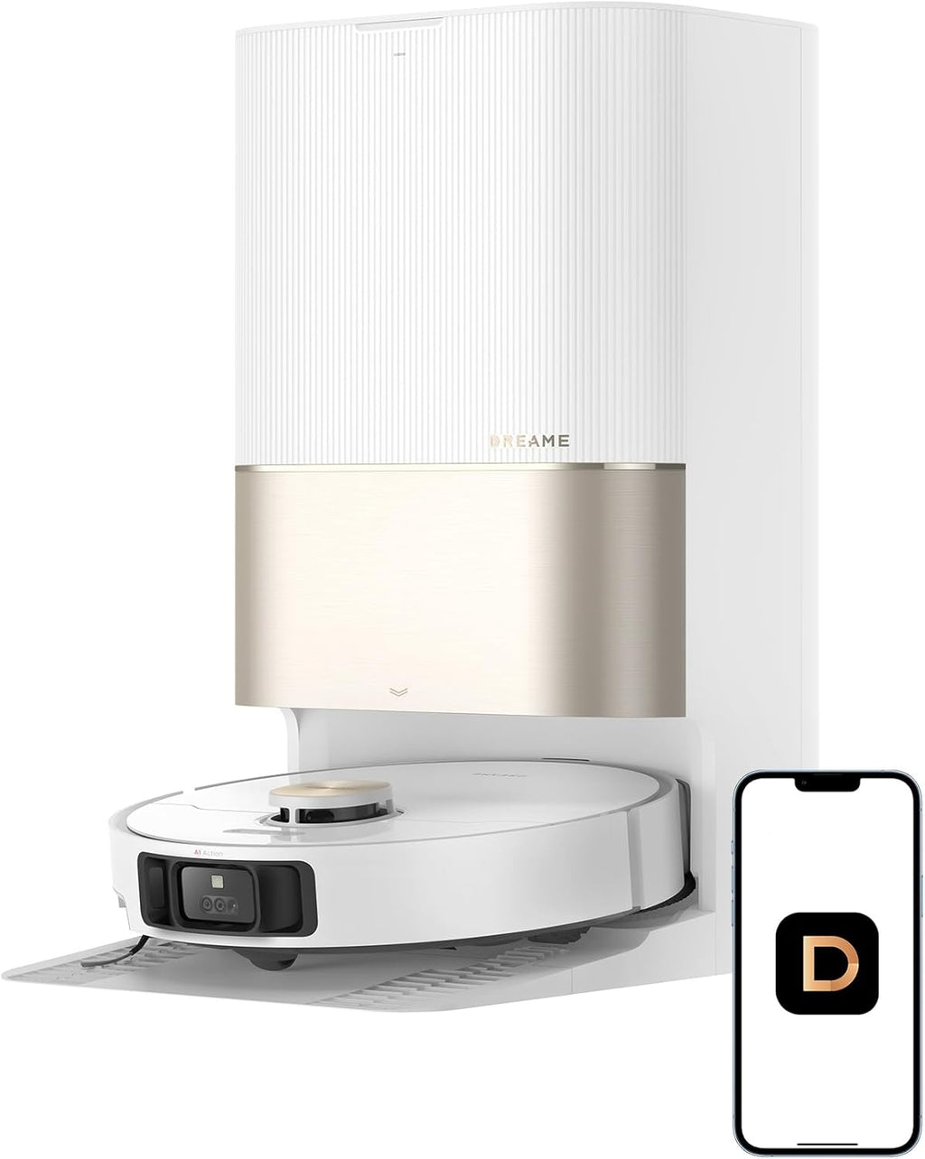 DREAME X40 Ultra Robotic Vacuum with Removable & Liftable Mop, 12,000Pa Suction, Side Brush Extensive Cleaning, 158°F Mop & Washboard Self Cleaning, Auto-Empty, Auto Refill, liftable Brushes White