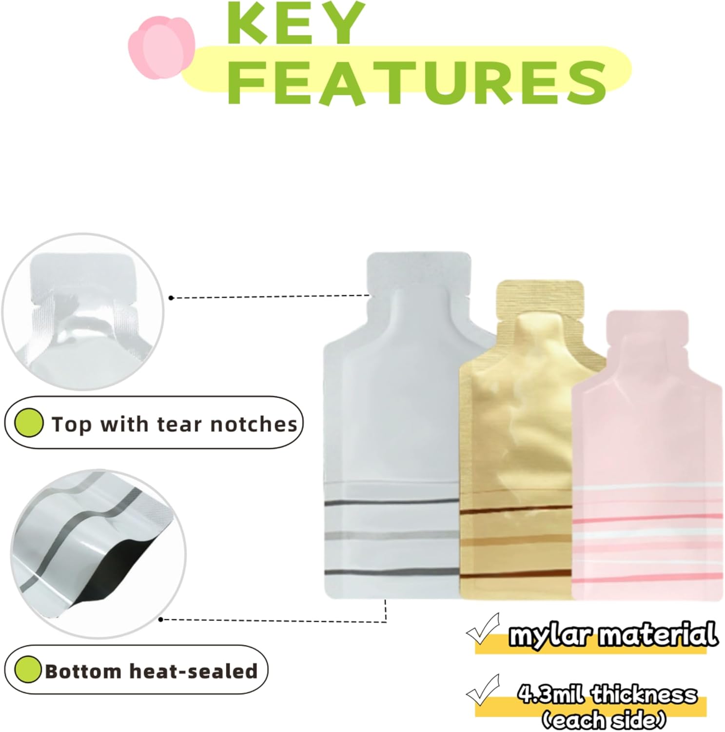 100 Pack 1.97x4.3 inch Heat Seal Sample Mylar Packets for Portable Travel Toiletries Empty Disposable Liquid Shampoo Pouch Single Serving Coffee Powder Condiments Food Storage (Gold)