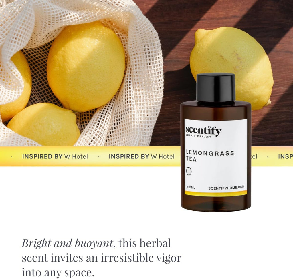 Scentify Lemongrass Aroma Oil Refill Scent for Oil Diffusers - Lemongrass, Clove, Musk Scents - Luxurious Relaxing Aromatherapy Diffuser Fragrance 100ml, 3.38 oz