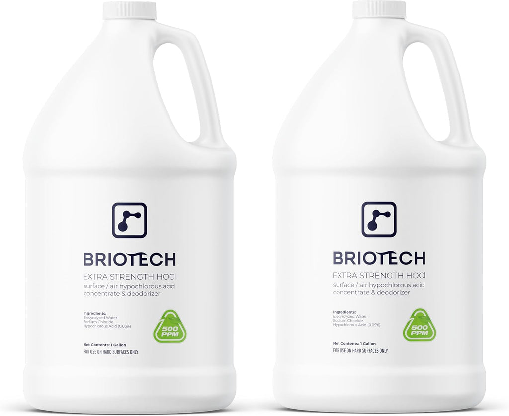 BRIOTECH Extra Strength HOCl Cleaner, 500 PPM Hypochlorous Acid Concentrate, ULV Foggers & Humidifiers, Professional Deodorizer for Dental, Offices, Schools, Homes, Peroxide Free, 1 Gallon (2 Pack)