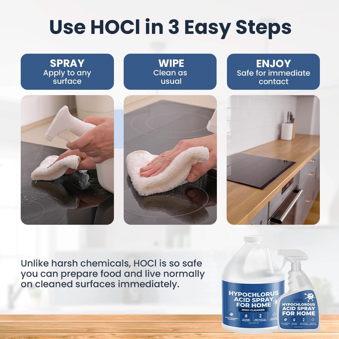 Plateful Hypochlorous Acid Spray for Home (1 Quart) – HOCl Multi-Surface Cleaning Spray, Everyday Household Cleaner, Gentle Formula, Residue-Free, Made in the USA