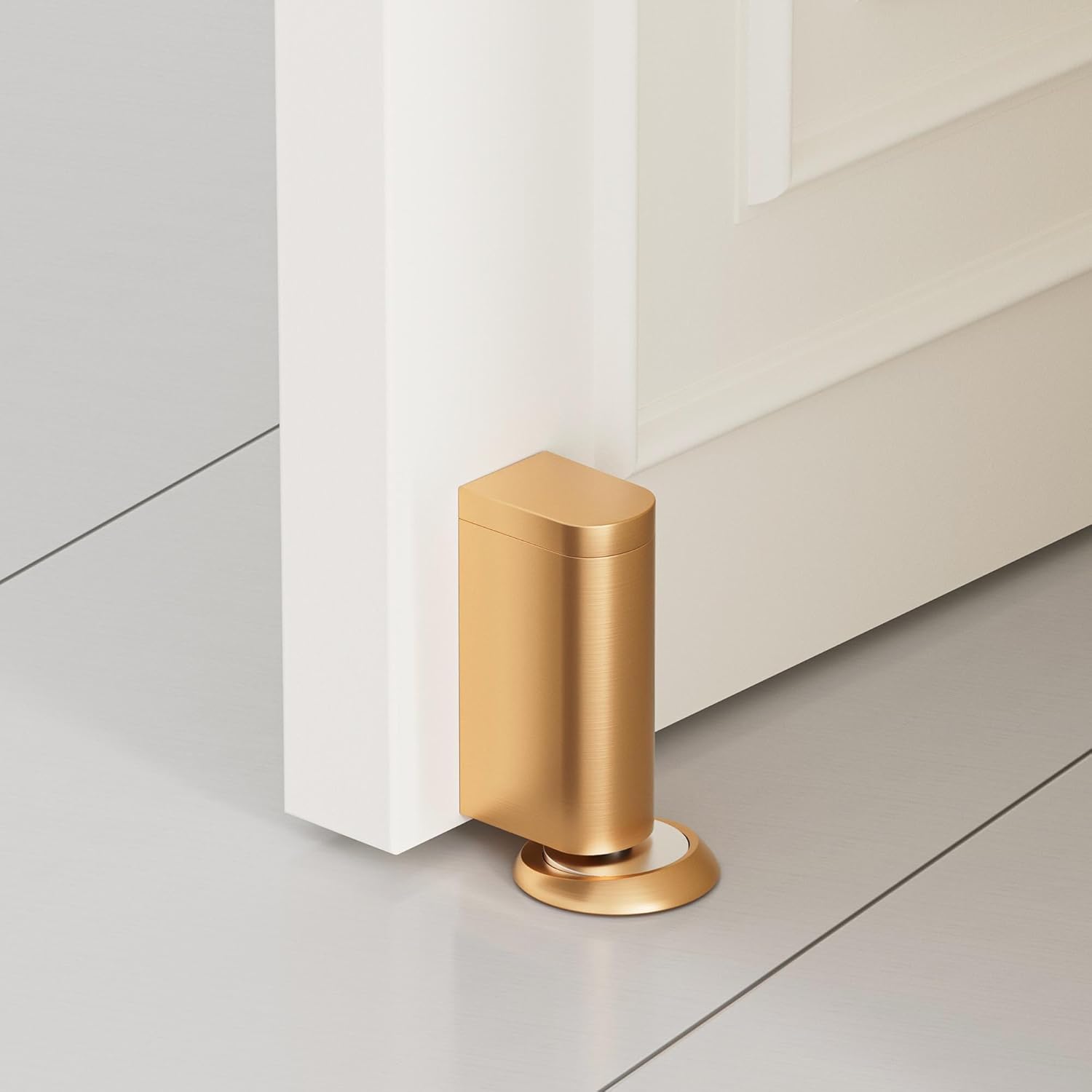 Windproof Magnetic Door Stoppers, 0-0.78" Stroke Mechanical Doorstop, No-Hole Flooring Door Suction with 3M Strong Adhesive and Screws, Gold, 1 Pack