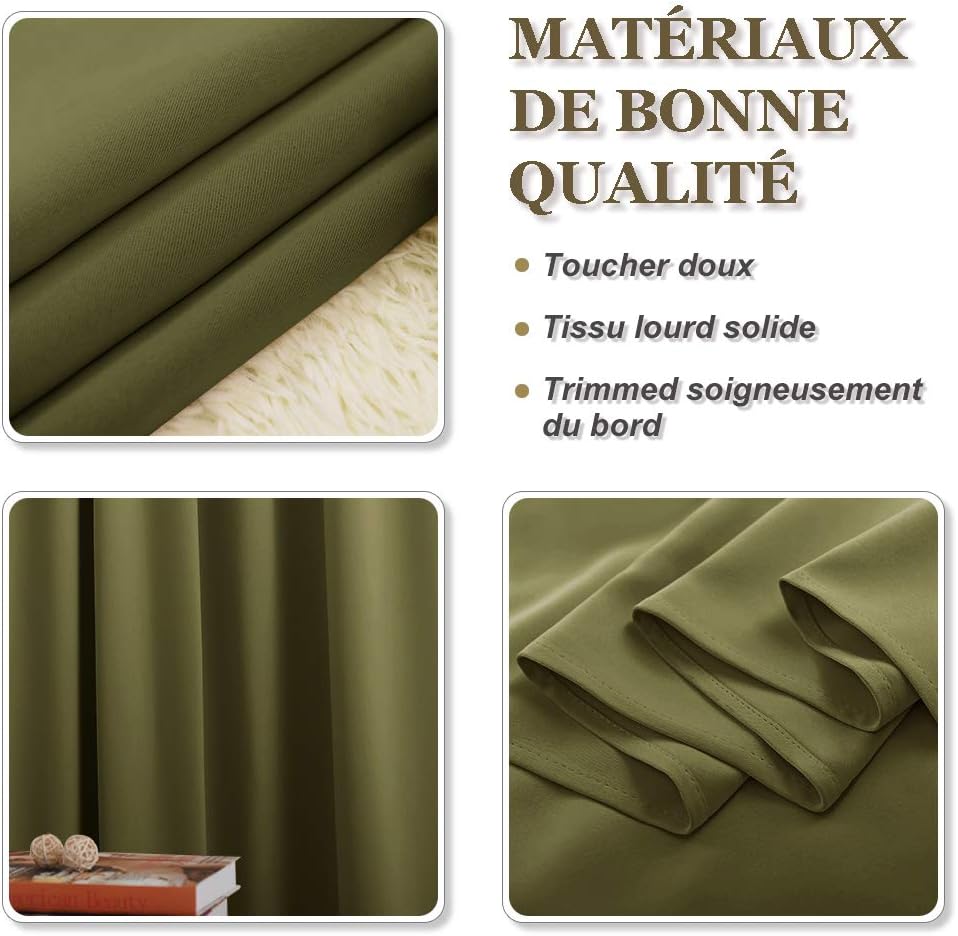 PONY DANCE Bedroom Curtains Blackout - Thermal Drapes Heavy Duty Light Blocking Shandes Grommet Top Window Treatments Cover Noise Reducing, W 42 x L 45 in, Olive Green, 2 PCs