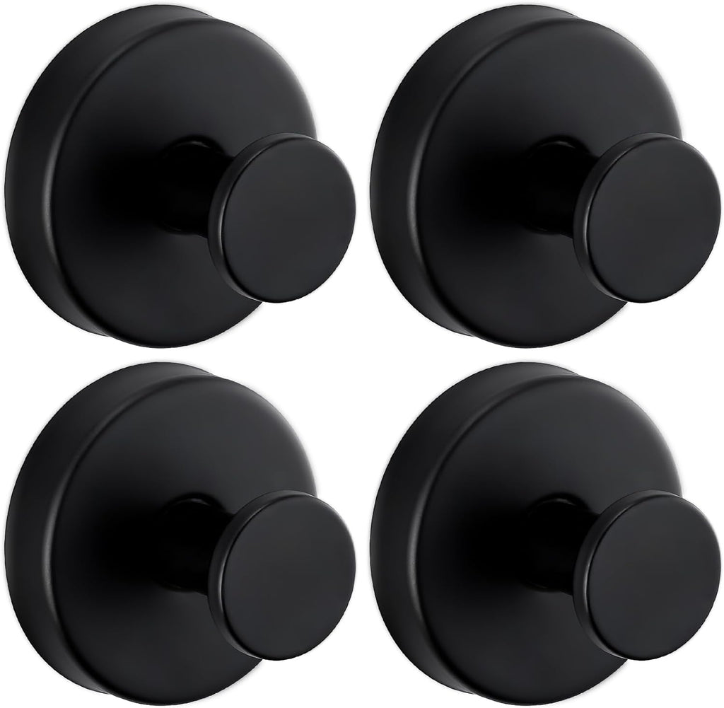 Reusable Heavy Duty Suction Cup Hooks for Kitchen/Bathroom/Shower - Wet-Proof Hooks for Towels, Robes, Loofah&Wreaths/No Drill Mounting on Glass, Tile, Metal (4, Matte Black)