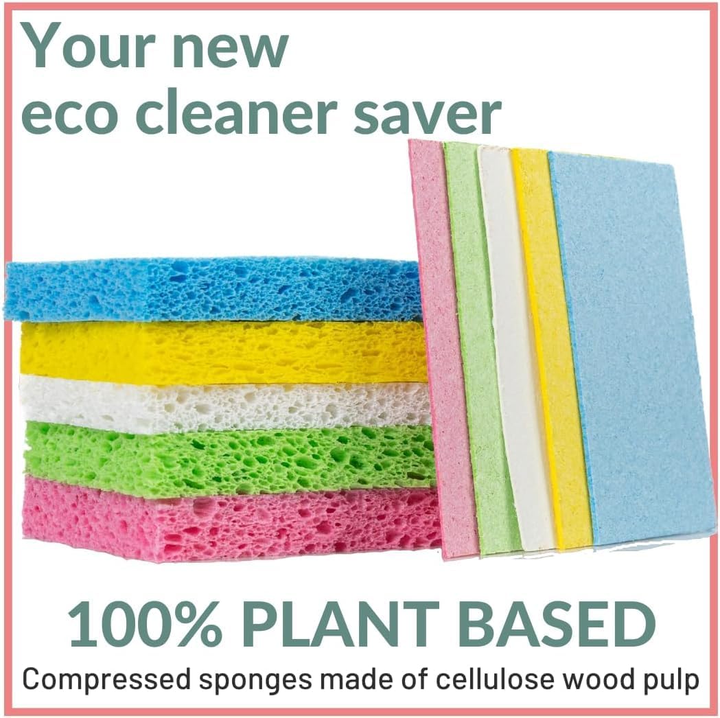 bioGo 30 Pack Compostable Pop-Up Sponges - Expanding, Non-Scratch, Plant-Based Dish Sponges - Bulk Color Sponges - Compostable Pop Up Sponge - Kitchen Pop Up Sponges