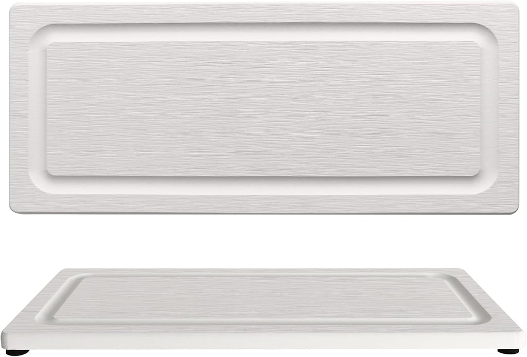 2 PCS Fast-Drying Stone Trays for Bathroom Sink & Kitchen Counter, Water Absorbing Diatomite Sink Coasters, Vanity Tray, Hand Soap Holder with Anti-Skid Pads (11" x 4.7" White)