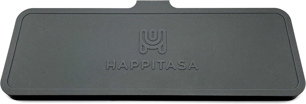 Happitasa Silicone Soap Dish Tray and Sponge Holder with Drain Chute | Bathroom and Kitchen Sink Organizer Caddy (Black, 12"x4", 7.4 Ounces)