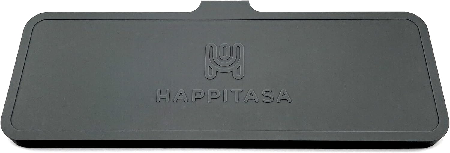 Happitasa Silicone Soap Dish Tray and Sponge Holder with Drain Chute | Bathroom and Kitchen Sink Organizer Caddy (Black, 12"x4", 7.4 Ounces)