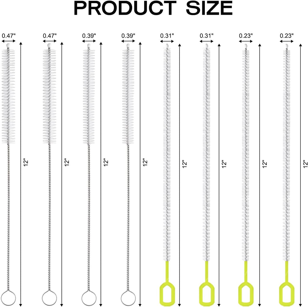 8-Piece Straw Cleaner Brush Set for Cleaning Straws - (4-Size) Extra Long Nylon Pipe Cleaners, Reusable Straw Cleaning Brush for Stanley Tumbler, Sippy Cup, Baby Bottle and Tubes (Type B)