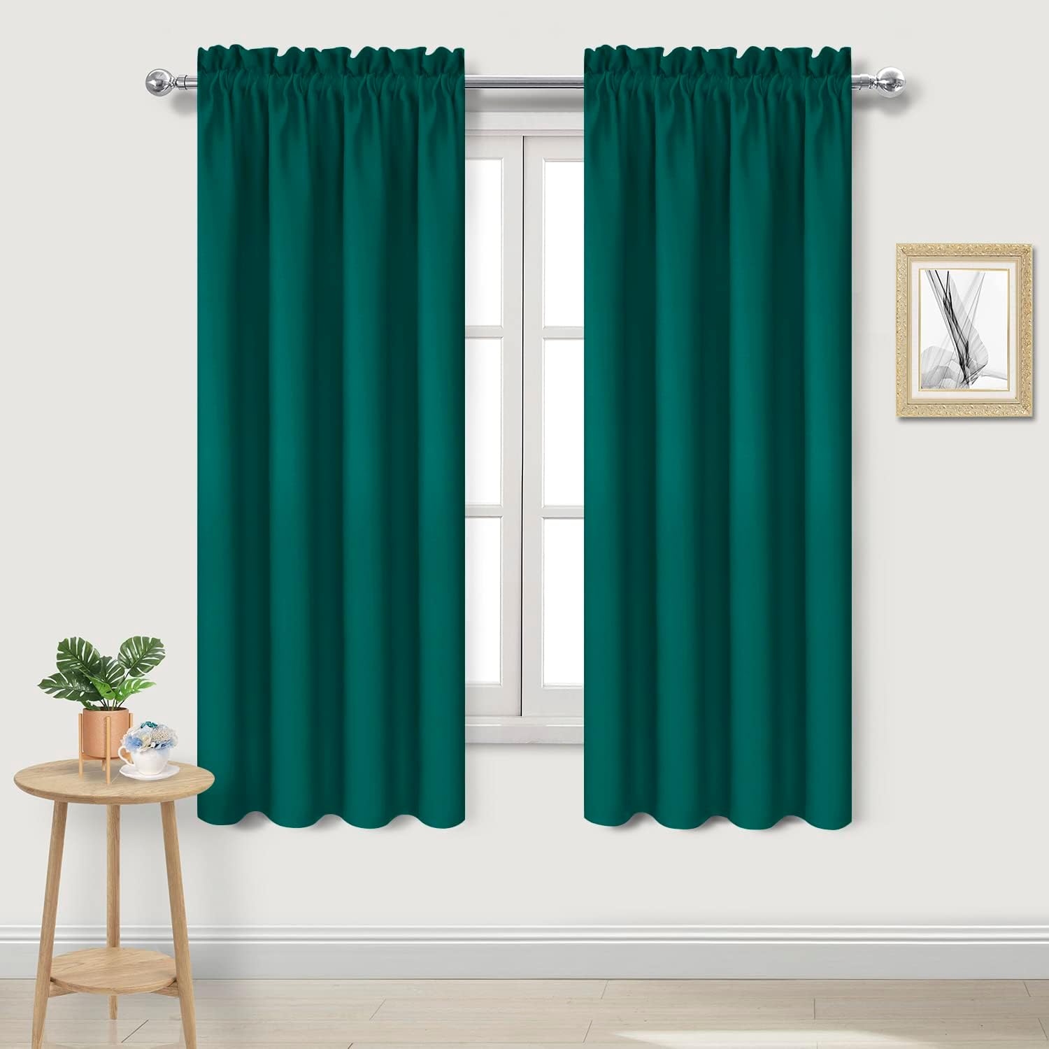 DWCN Blackout Curtains Thermal Insulated, Energy Saving & Noise Reducing Bedroom and Living Room Curtains, Hunter Green, W 42x L 63 Inch, Set of 2 Rod Pocket Curtain Panels