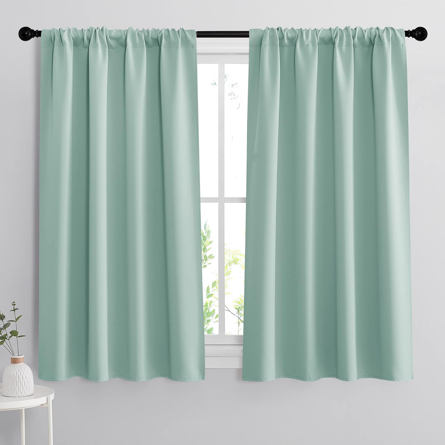 RYB HOME Room Darkening Kitchen Curtains, Farmhouse Small Window Drapes Rod Pocket Energy Efficient Privacy Shades for Nursery Girls Room Classroom, Aqua, W42 x L45 inches, 2 Panels Set