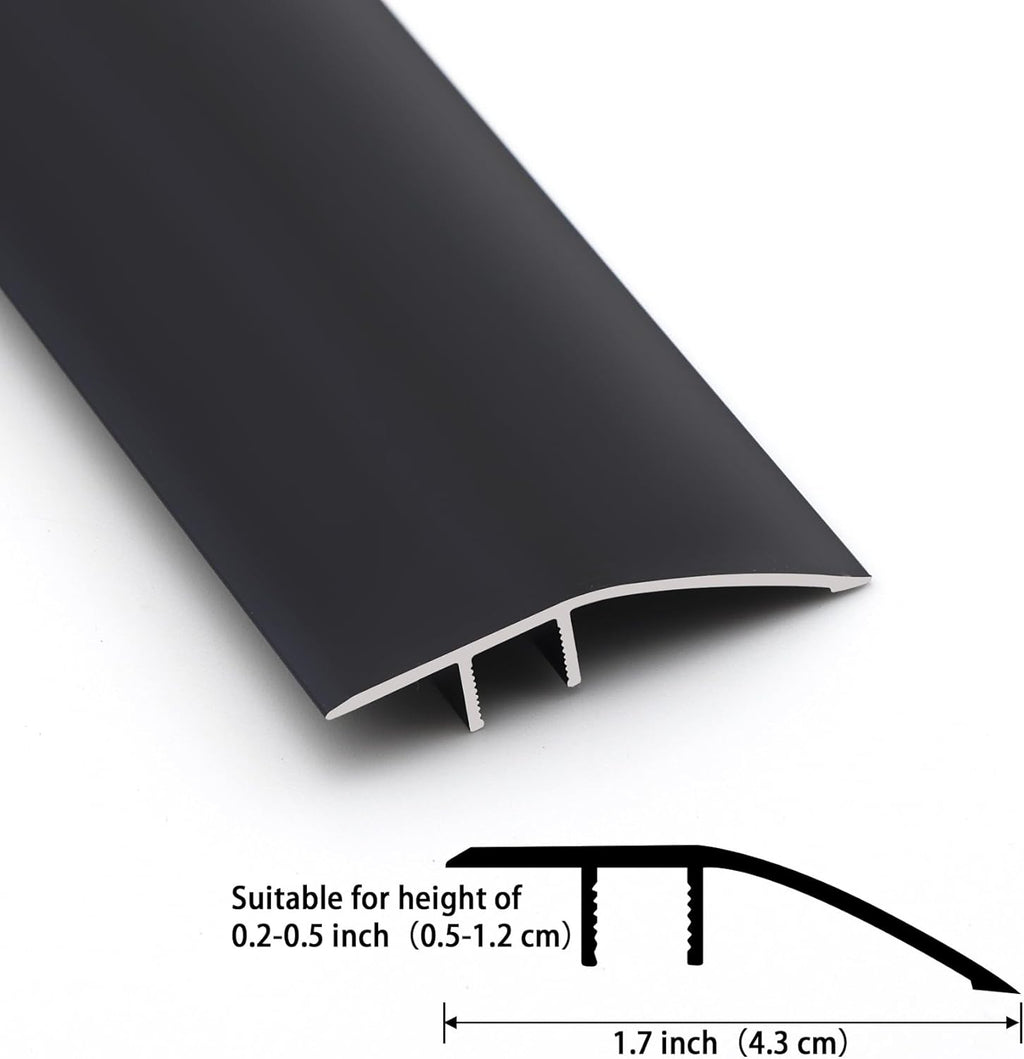 Gaahing Aluminum Floor Transition Threshold Strip, Bridge The Height Gap Between 0.2 to 0.5 inches for Doorway Ramp Tiles Laminate Planks (35.4in x 1.7in, Matte Black)