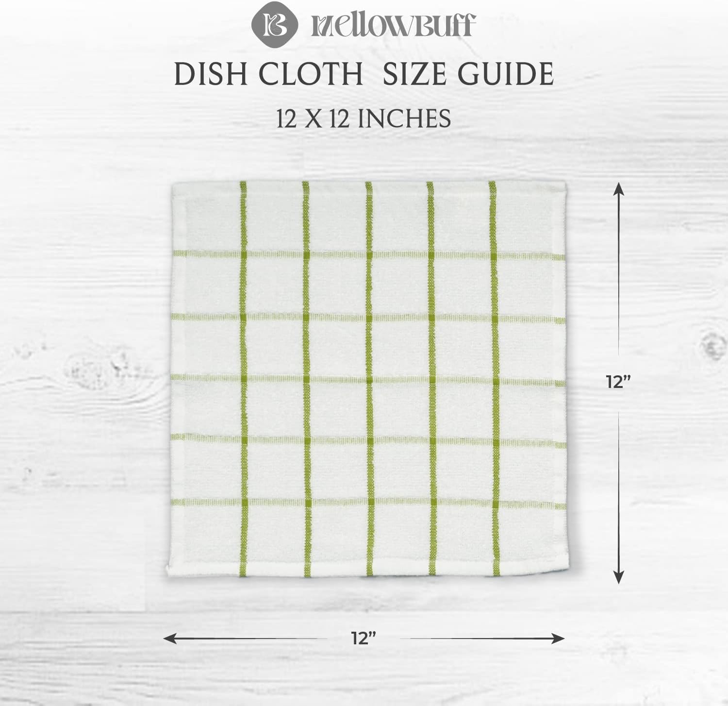 100% Cotton Terry Dish Cloth & Dish Towel, 6 Pack, Super Soft and Absorbent Kitchen Towels, Perfect for Kitchen Cleaning and Dish Washing (Green (Solid and Checks) 8 Pack)