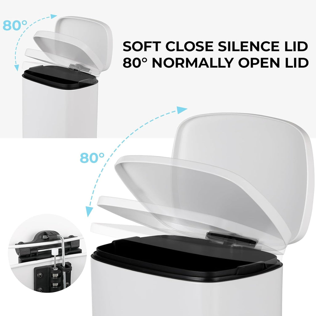 13.2 Gal Kitchen Trash Can, 50L Recycling or Garbage Bin, Brushed Stainless Steel Waste Basket, Soft&Quiet Close Dustbin, with Step-On Pedal, Removable Inner Bucket, for Home, Office, LIving Room