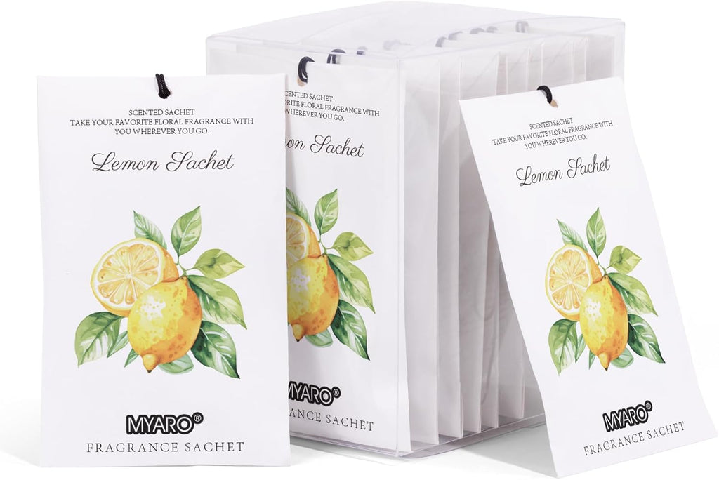 MYARO 12 Packs Lemon Scented Sachets for Drawer and Closet, Long-Lasting Closet Sachet Bags Drawer deodorizers Fresh Scents, Home Fragrance for Lover