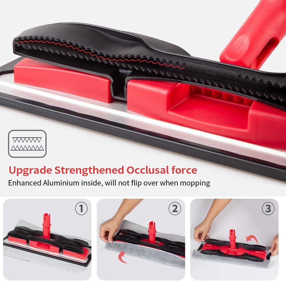 MEXERRIS Microfiber Mops for Hardwood Laminate Tile Floor Cleaning: Stainless Steel Handle - 4 Reusable Flat Mop Refills and 1 Dirt Removal Scrubber Included - Dry Dust Mop Commercial Home Use