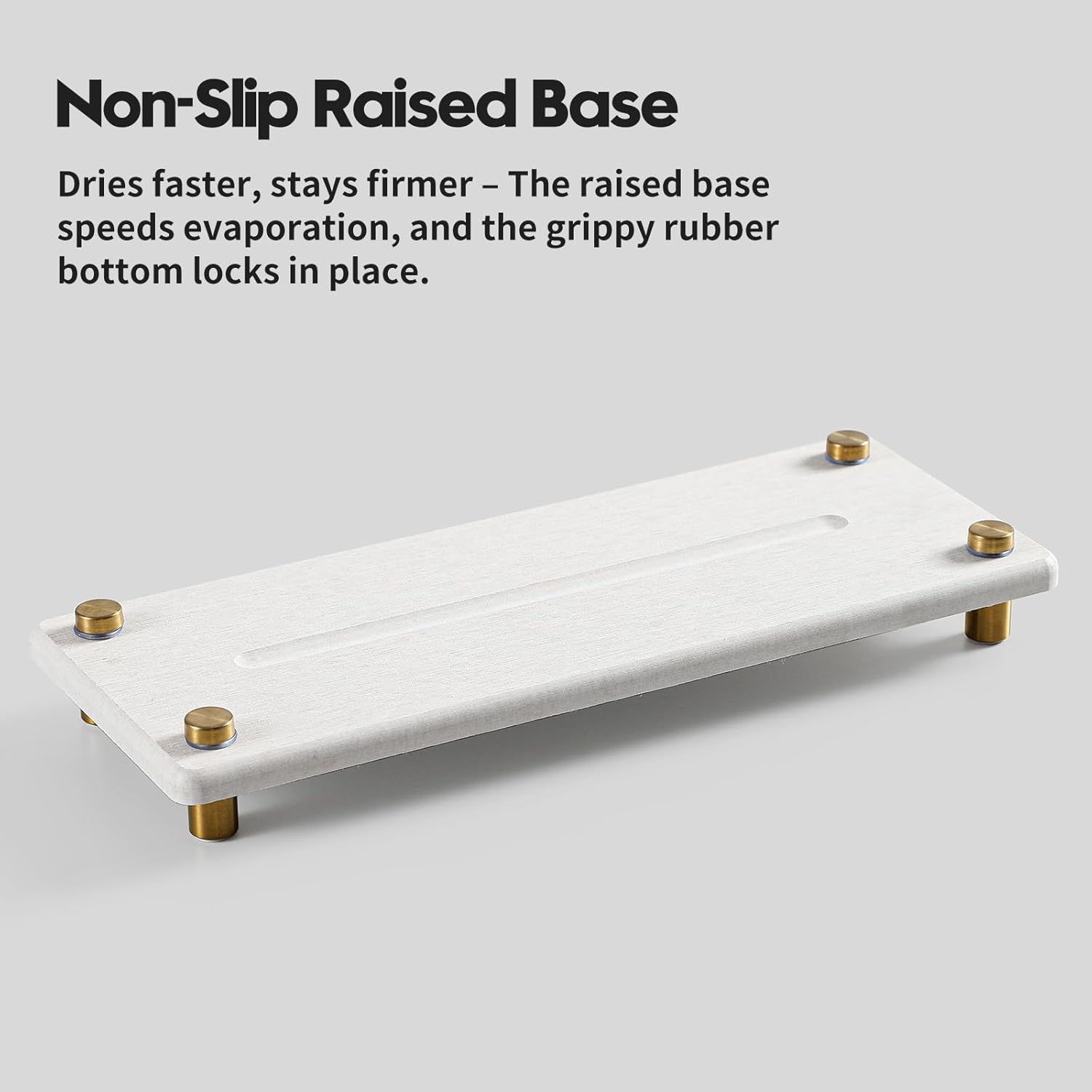 Water Absorbing Stone Sink Caddy Kitchen Sink Organizer Tray, Diatomite Bathroom Counter Tray, Gold Faucet Drying Mat Coaster Soap Dish Rack Riser Dispenser Sponge Holder, Beige 10" x 4"