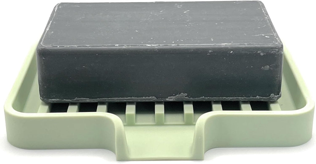 Happitasa Silicone Soap Dish Tray and Sponge Holder with Drain Chute, Pack of 2 | Bathroom and Kitchen Sink Organizer Caddy (Pistachio, 5.2"x4", 7.2 Ounces)