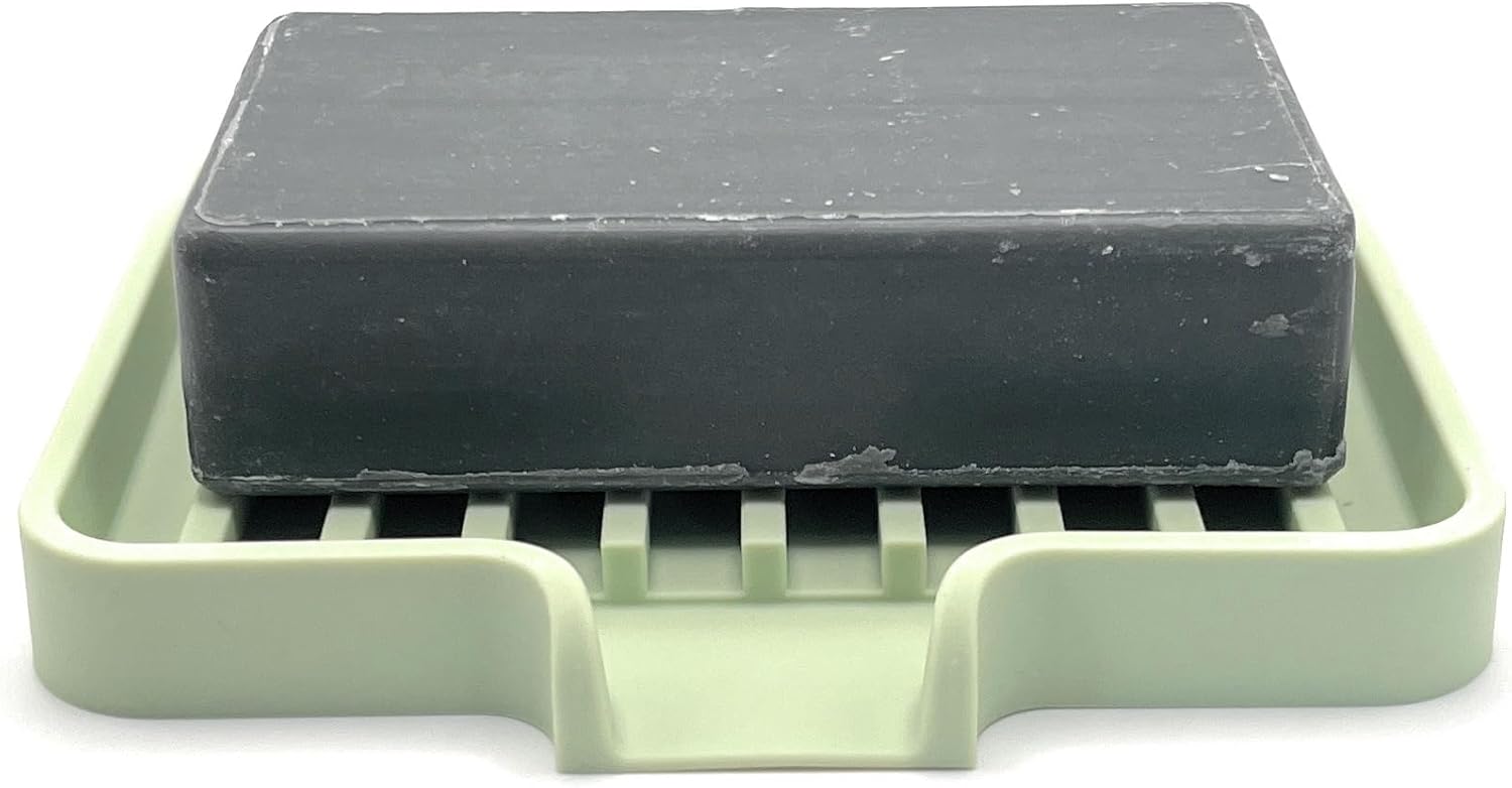Happitasa Silicone Soap Dish Tray and Sponge Holder with Drain Chute, Pack of 2 | Bathroom and Kitchen Sink Organizer Caddy (Pistachio, 5.2"x4", 7.2 Ounces)