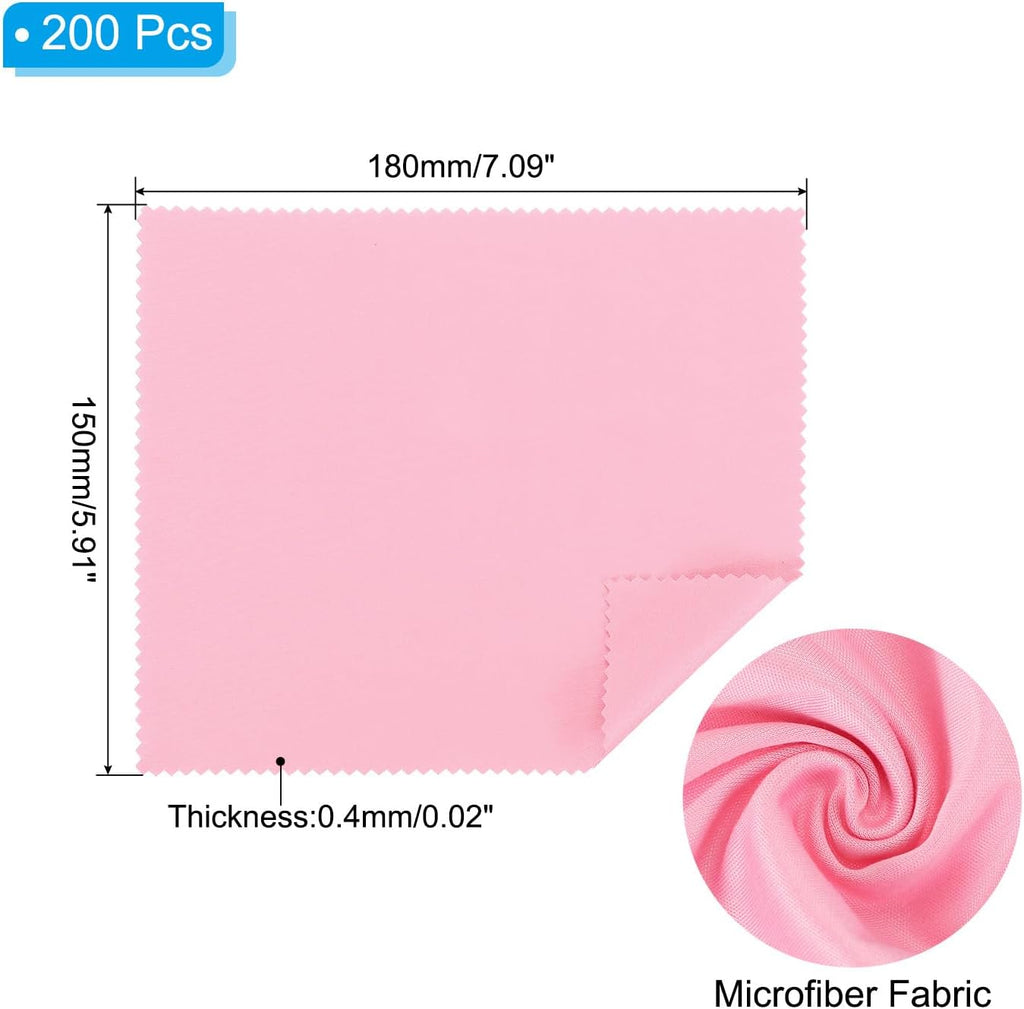 PATIKIL Eyeglass Microfiber Cleaning Cloth 7"x6", 200 Pack Glasses Cleaning Cloth Soft Wipe Screen Cloth for Camera Lens Eyeglasses Screens in Individual Vinyl Pouch, Pink